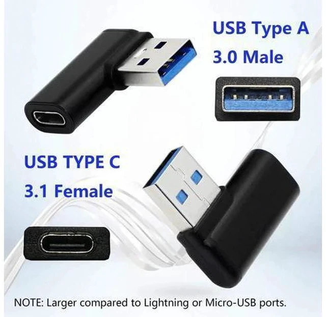 Alt view image 6 of 7 - 2 Pack 90 Degree Left & Right Angle USB 3.0 A Male to USB 3.1 Type-C Female Adapter Converter for Laptops, Wall Chargers & Power Banks