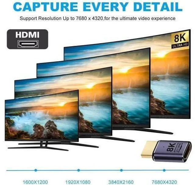 Alt view image 2 of 7 - HDMI 2.1 Male to Female Gold-Plated Extension Adapter, Supports 8K@60Hz UHD for HDTV Monitors