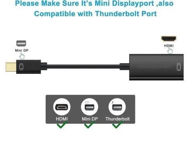 Alt view image 2 of 6 - Gold-Plated Mini DP (Thunderbolt 2) Male to HDMI Female Adapter Support 4K For MacBook iMac Surface Dock Black