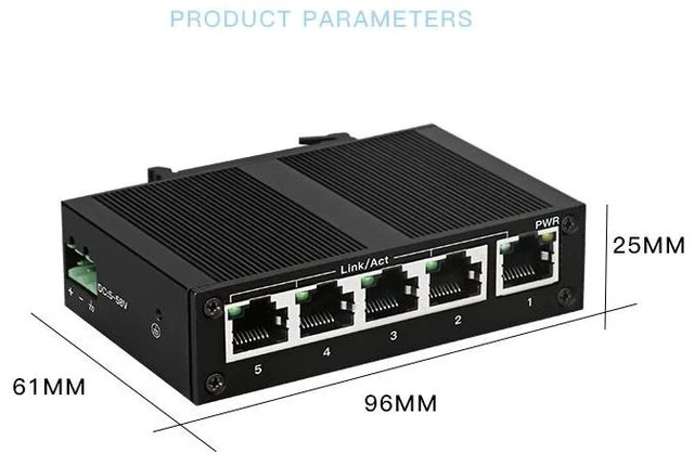 Alt view image 2 of 4 - 5 Port Industrial Grade Ethernet Switch 100Mbps Unmanaged DIN Rail Network Hub, Metal Housing Wide Voltage DC 5-58V Lightning Protection Temperature Resistant for Factory Automation Security Camera Sy