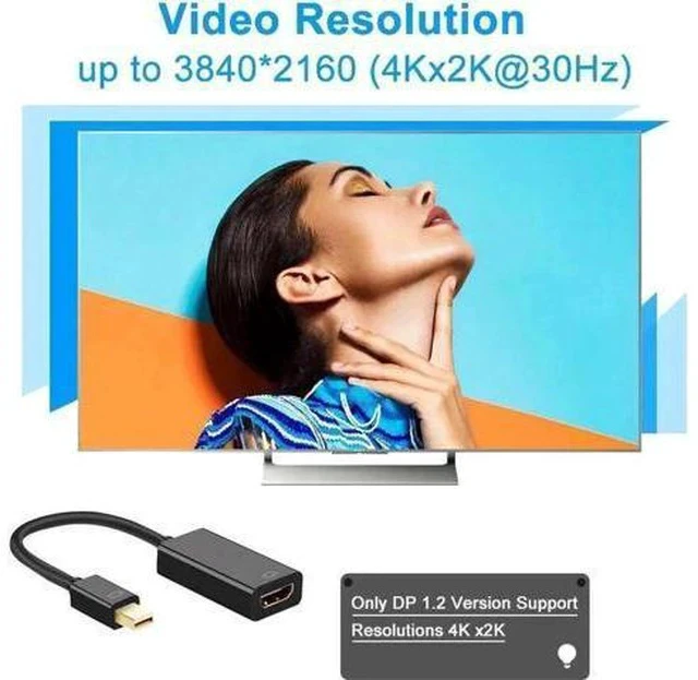Alt view image 5 of 6 - Gold-Plated Mini DP (Thunderbolt 2) Male to HDMI Female Adapter Support 4K For MacBook iMac Surface Dock Black