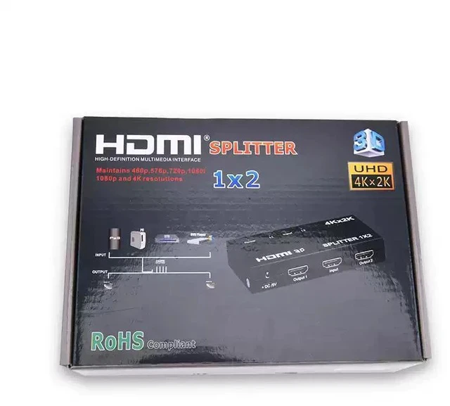 Alt view image 5 of 5 - HDMI Splitter 1 in 2 Out 4K 2K UHD Video Distributor, One Input to Dual Outputs, Supports 3D, for HDTV/Projector/Gaming Console