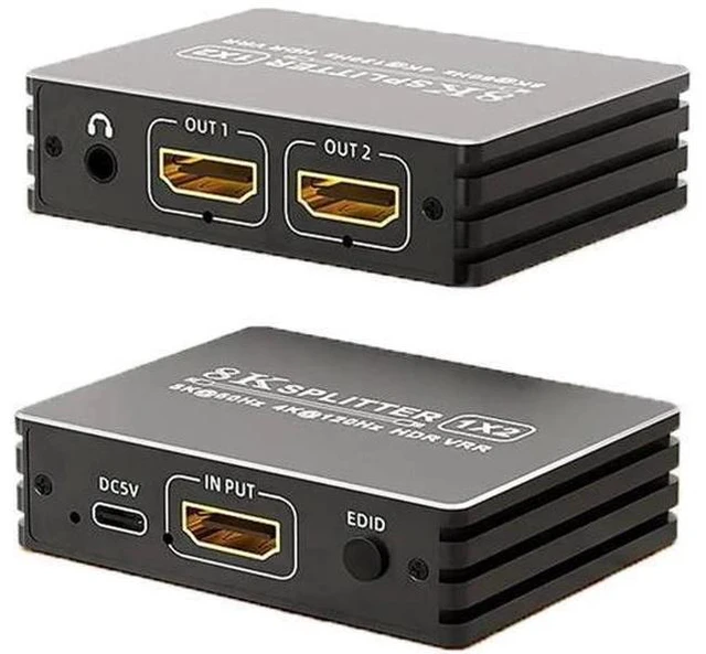 Main image of HDMI 2.1 1 in 2 Out Powered Splitter with 3.5mm Audio Extractor, 48Gbps 8K@60Hz 4K@120Hz Mirror Dual Monitor Splitter, EDID HDCP2.3 Dolby Vision HDR10+ 3D for PS5 SkyQ Xbox NVIDIA AMD Switch