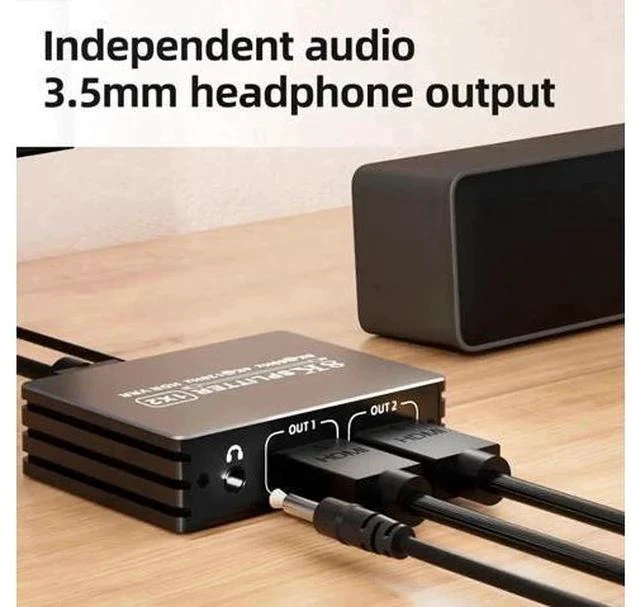 Alt view image 7 of 7 - HDMI 2.1 1 in 2 Out Powered Splitter with 3.5mm Audio Extractor, 48Gbps 8K@60Hz 4K@120Hz Mirror Dual Monitor Splitter, EDID HDCP2.3 Dolby Vision HDR10+ 3D for PS5 SkyQ Xbox NVIDIA AMD Switch