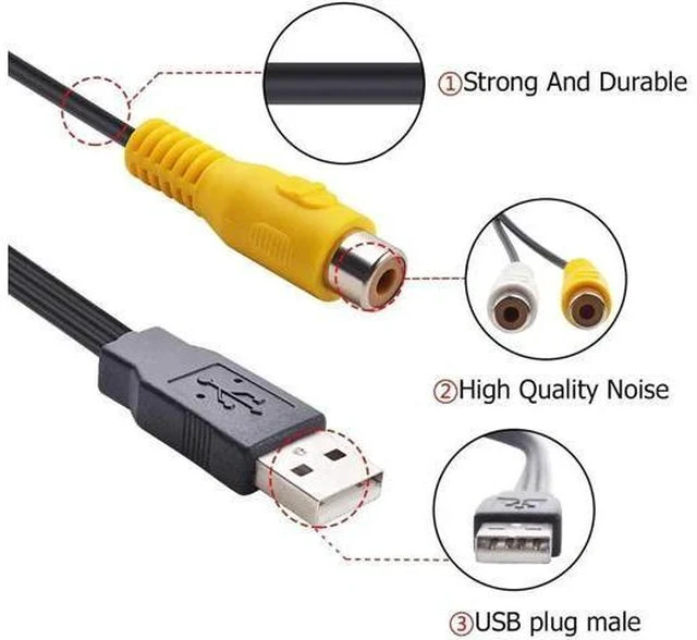 Alt view image 5 of 6 - USB 2.0 Male to 3RCA Female AV Composite Audio Video Capture Cable, USB to RCA Capture Adapter Cord for PC MAC HDD DVR, 1 Pack