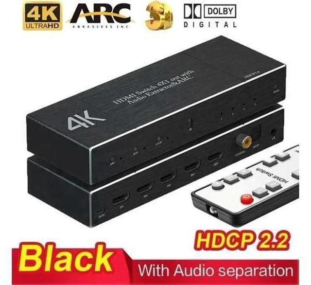 Main image of 4 in 1 Out 4K@60Hz HDMI Switch with Audio Extractor & IR Remote, 18Gbps HDMI 2.0b Audio Separator Box with Optical SPDIF, Coaxial & 3.5mm AUX Output, Supports HDR10, ARC, HDCP2.2