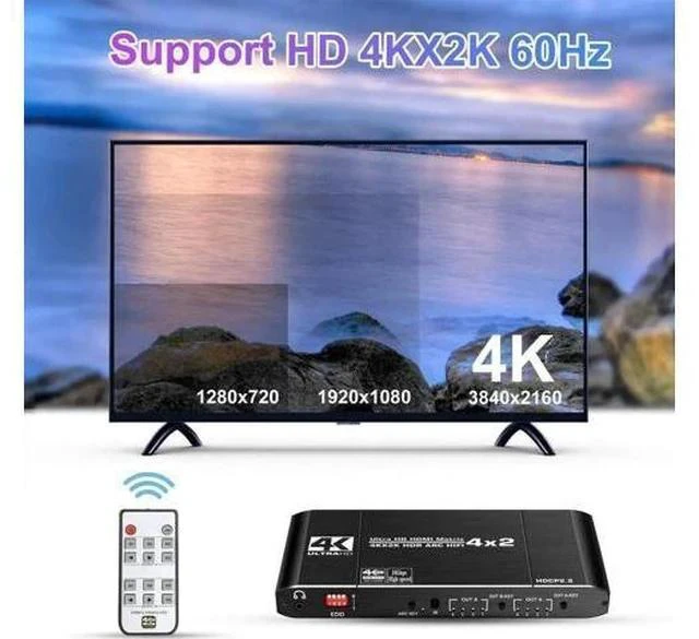 Alt view image 7 of 7 - 4x2 HDMI Matrix Switch Splitter, HDMI 2.0 4K@60Hz HDCP 2.2 HDR ARC Audio Extractor, 4 Input 2 Output HDMI Matrix for HDTV PS4