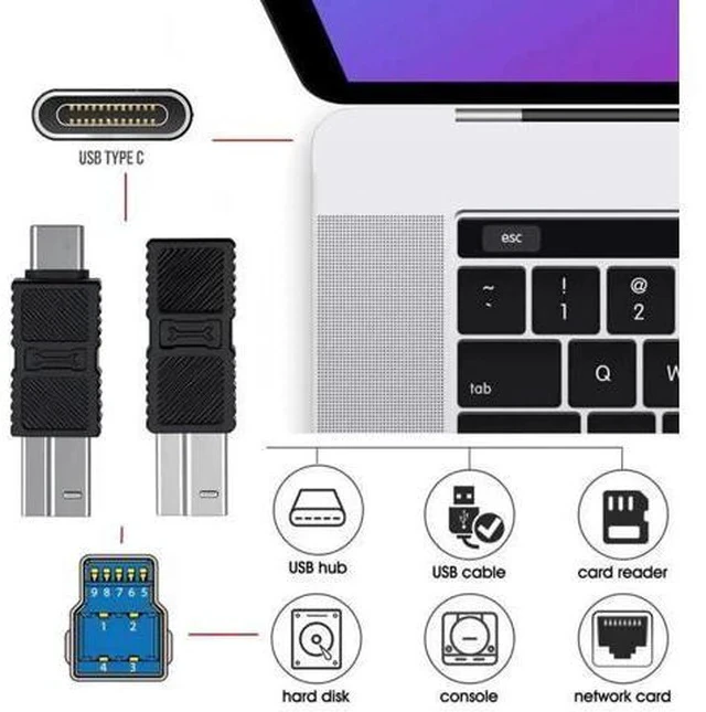 Alt view image 7 of 7 - 2 Pack USB C Male/Female to USB 3.0 Type B Male Adapter for Printer, Hard Drive and Camera
