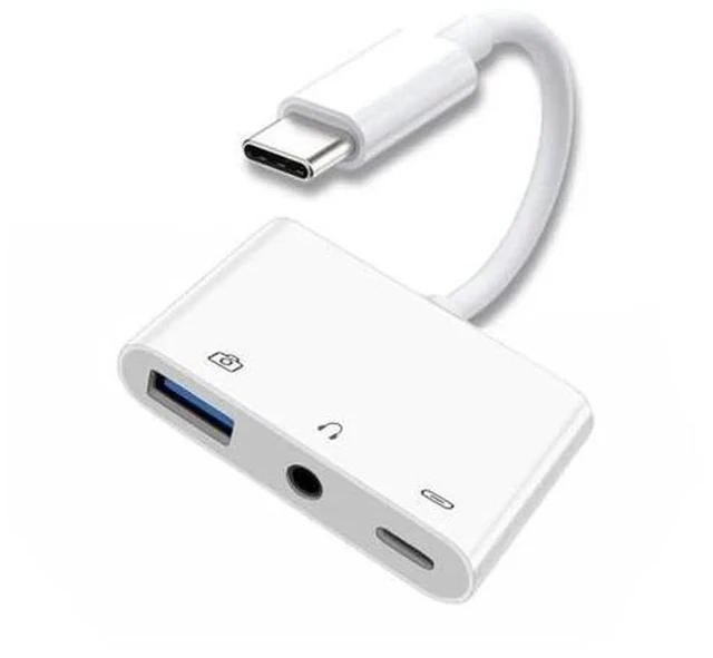 Main image of 3-in-1 USB C to 3.5mm Audio AUX + USB 2.0 OTG Adapter, PD 15W Charging Splitter for Phone, Tablet & Laptop