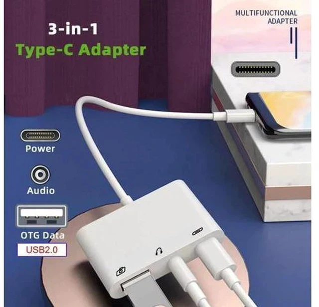 Alt view image 4 of 7 - 3-in-1 USB C to 3.5mm Audio AUX + USB 2.0 OTG Adapter, PD 15W Charging Splitter for Phone, Tablet & Laptop