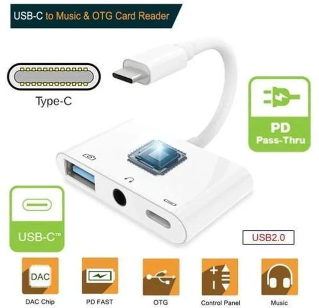 Alt view image 7 of 7 - 3-in-1 USB C to 3.5mm Audio AUX + USB 2.0 OTG Adapter, PD 15W Charging Splitter for Phone, Tablet & Laptop