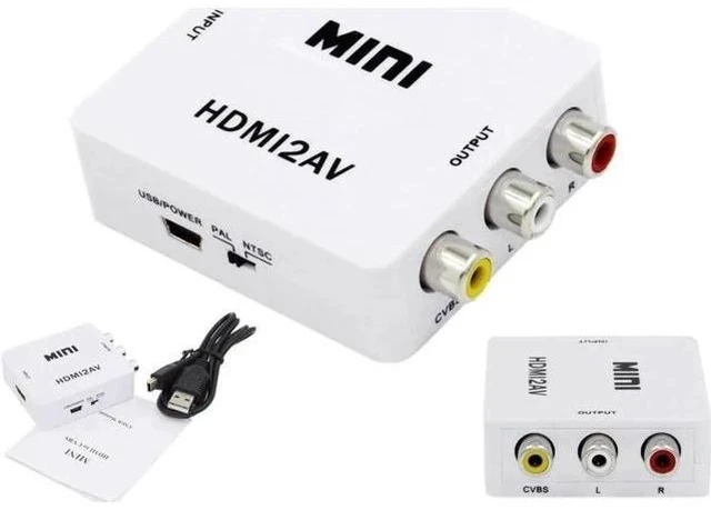 Alt view image 2 of 3 - 1080P Mini HDMI to 3RCA CVBS AV Converter, Digital HDMI to Analog Composite Audio Video Adapter, NTSC PAL Switch Plug and Play for HDTV Old CRT TV Projector