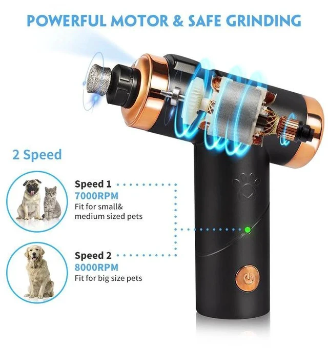 Alt view image 5 of 7 - Rechargeable Pet Nail Grinder Quiet Electric Dog/Cat Nail Trimmer & Clipper Set, Safety Guard, LED Light, USB Charging, 2-Speed Adjustable