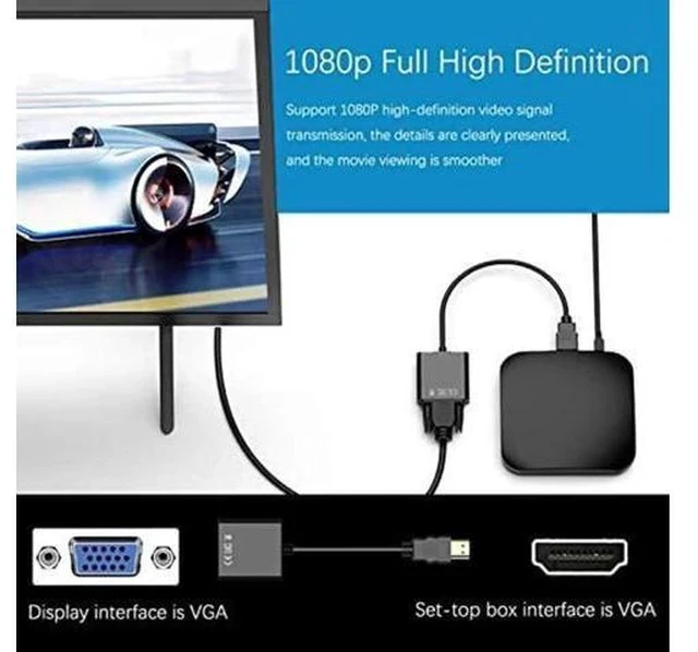 Alt view image 6 of 7 - Active HDMI to VGA Adapter, 1080P Male to Female Converter, Black, Compatible with PC, Laptop, Xbox, Monitor, Projector, Chromebook