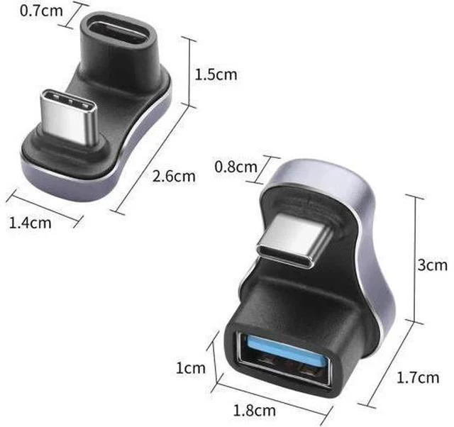 Alt view image 4 of 6 - 2 Pack 180 Degree U Shape USB C Adapter, USB A to C & USB C to C Elbow Connector 140W PD Charging 10/20Gbps Data Transfer Compatible with Laptop Phone Tablet