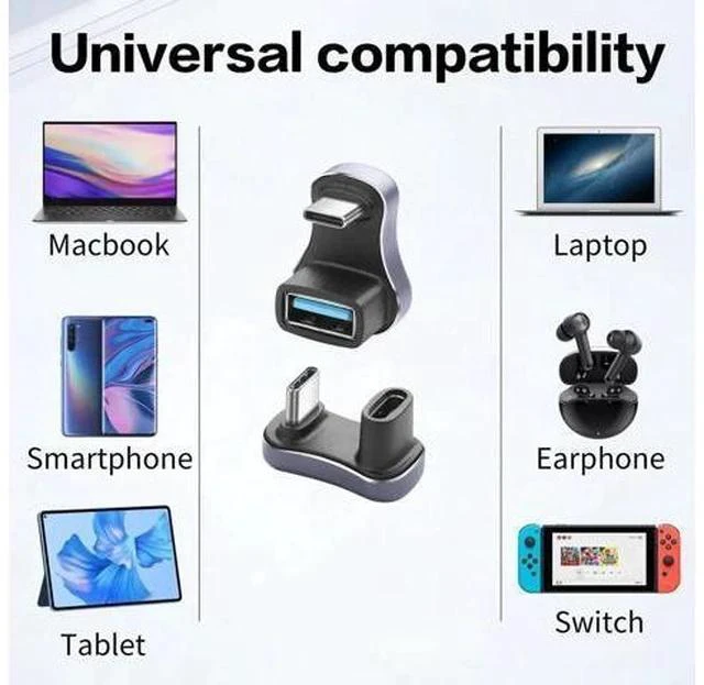 Alt view image 6 of 6 - 2 Pack 180 Degree U Shape USB C Adapter, USB A to C & USB C to C Elbow Connector 140W PD Charging 10/20Gbps Data Transfer Compatible with Laptop Phone Tablet