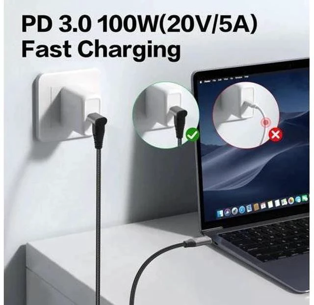 Alt view image 5 of 6 - 0.5M/1.6FT 90 Degree USB3.1 Gen2 USB-C to USB-C Cable | 10Gbps Data, 4K@60Hz Video & 100W PD Fast Charging Cord