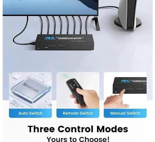 Alt view image 3 of 4 - 7 in 1 Out HDMI 2.0 Switch with IR Remote, 7-Port 4K@60Hz HDR10 HDMI Switcher Selector, Support HDCP 2.2, 3D, 1080P, Dolby & DTS Audio, Compatible with PS4, Xbox, Fire Stick, Blu-Ray Player, HDTV Proj