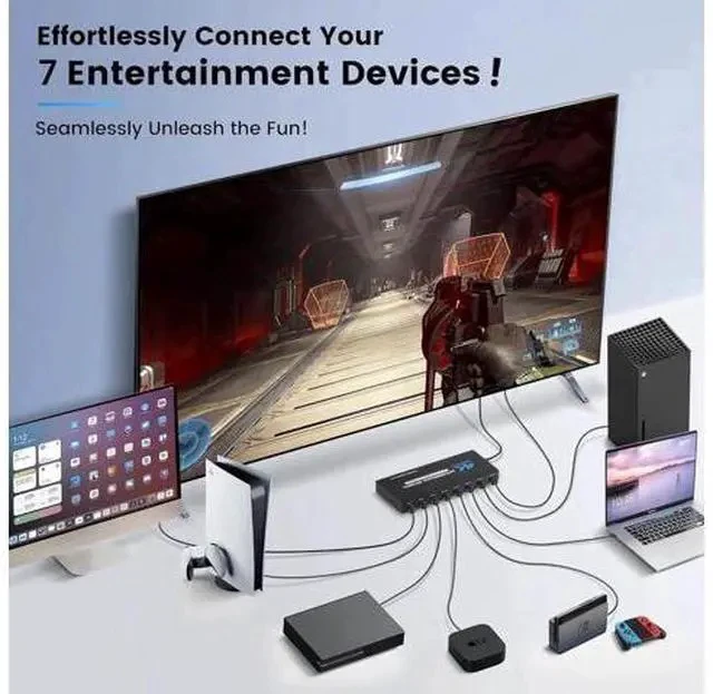 Alt view image 4 of 4 - 7 in 1 Out HDMI 2.0 Switch with IR Remote, 7-Port 4K@60Hz HDR10 HDMI Switcher Selector, Support HDCP 2.2, 3D, 1080P, Dolby & DTS Audio, Compatible with PS4, Xbox, Fire Stick, Blu-Ray Player, HDTV Proj