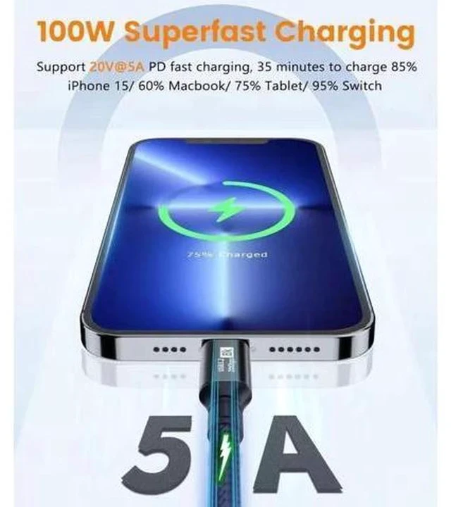 Alt view image 5 of 7 - 3.3FT USB-C to USB-C Video Cable | 8K@60Hz, 20Gbps Data, PD 100W Charging, Thunderbolt 3/4 Compatible for MacBook, iPhone 15/16, iPad Pro/Air