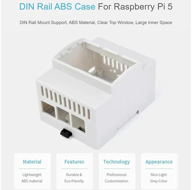 Alt view image 2 of 6 - for Raspberry Pi 5 Case,DIN Rail ABS Case for Raspberry Pi 5, Compatible with Raspbeery Pi Expansion Board PoE HAT (F), RS485 CAN HAT, 2-CH RS485 HAT