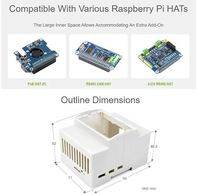 Alt view image 3 of 6 - for Raspberry Pi 5 Case,DIN Rail ABS Case for Raspberry Pi 5, Compatible with Raspbeery Pi Expansion Board PoE HAT (F), RS485 CAN HAT, 2-CH RS485 HAT