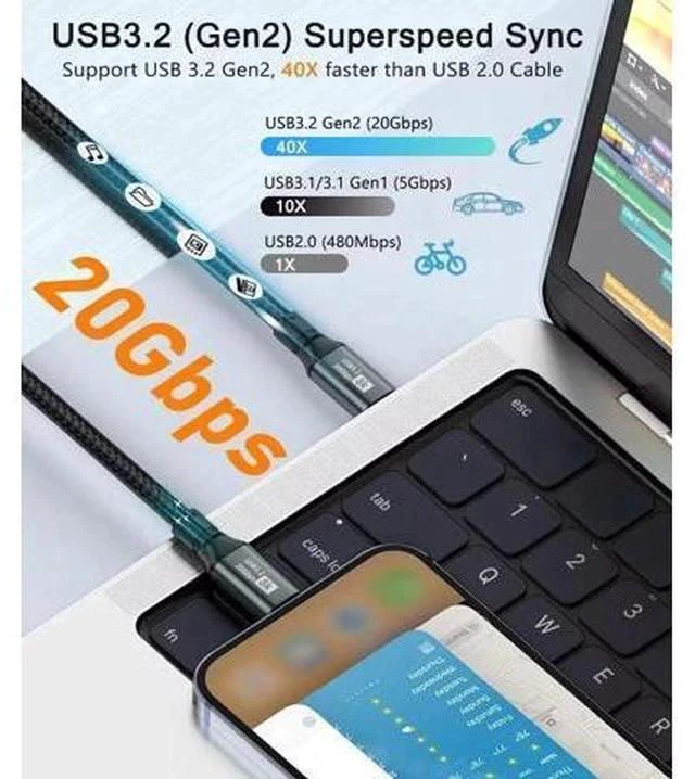 Alt view image 7 of 7 - 3.3FT USB-C to USB-C Video Cable | 8K@60Hz, 20Gbps Data, PD 100W Charging, Thunderbolt 3/4 Compatible for MacBook, iPhone 15/16, iPad Pro/Air