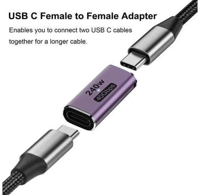 Alt view image 6 of 6 - 2 Pack 240W USB C Female to Female Coupler, 40Gbps Thunderbolt Type-C Extension Connector Compatible with MacBook Laptop Tablet Phone Switch