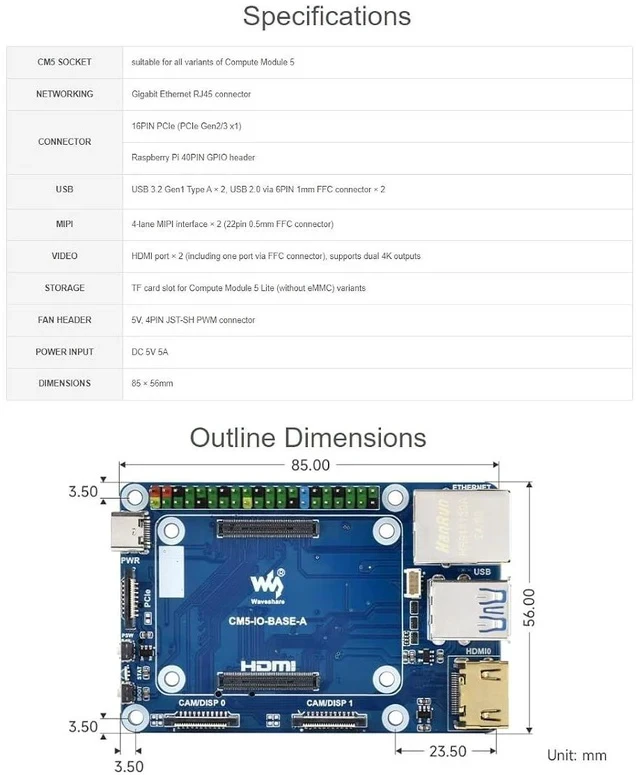 Alt view image 5 of 7 - Mini Base Board (A) Compatible with Raspberry Pi Compute Module 5,Suitable for Evaluating The Raspberry Pi CM5 Or Being Integrated Into End Products