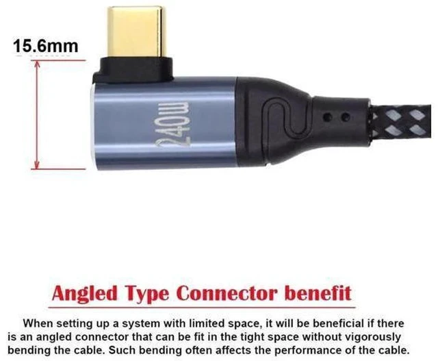 Alt view image 6 of 6 - 1.0M Right-Angle 90° USB-C to USB-C 240W PD Cable | 48V 5A Max, USB2.0 480Mbps Data for Laptops & Smartphones