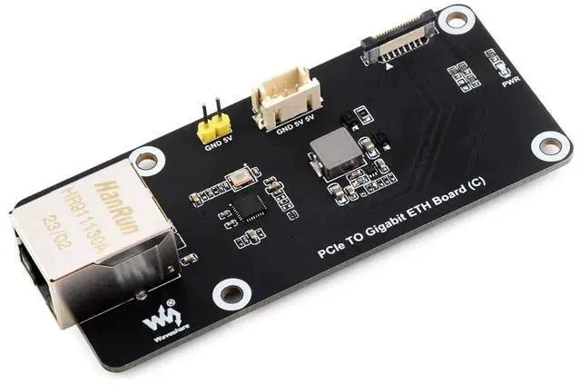 Main image of PCIe to Gigabit ETH Board (C) for Raspberry Pi 5,10/100/1000Mbps Network Standard,Pice x1 GEN2 Interface,RJ45 Gigabit Ethernet Port