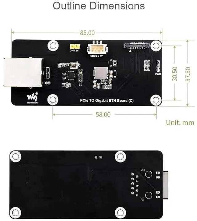 Alt view image 6 of 7 - PCIe to Gigabit ETH Board (C) for Raspberry Pi 5,10/100/1000Mbps Network Standard,Pice x1 GEN2 Interface,RJ45 Gigabit Ethernet Port