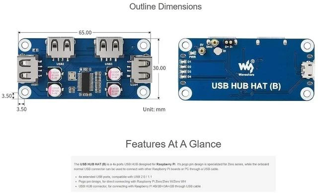 Alt view image 6 of 7 - USB HUB HAT B Expansion Board for Raspberry Pi 4 B/3 B+/3 A+/2 B/Zero/Zero 2 W/W/WH,PC,4 USB Ports Compatible with USB2.0/1.1