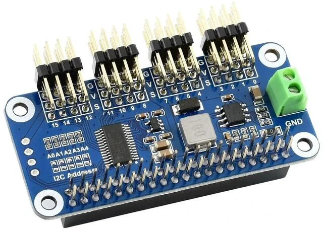 Main image of 16 Channel 12-bit PWM Servo Driver HAT (B) Board PCA9685 Driver IIC Interface for Raspberry Pi 4/3B+/3B/Zero/Zero W/Zero WH and Jetson Nano