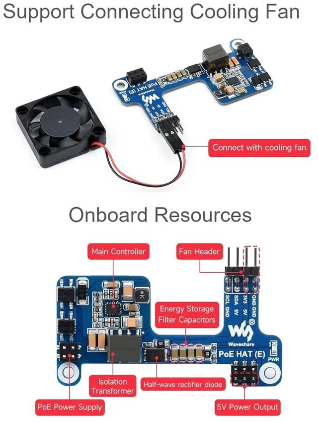 Alt view image 5 of 7 - POE Hat for Raspberry Pi 4 B 3 B+,Mini Power Over Ethernet Hat (E) Expansion Board for Raspberry Pi,IEEE 802.3af-Compliant,Compatible with the Raspberry Pi Official Case