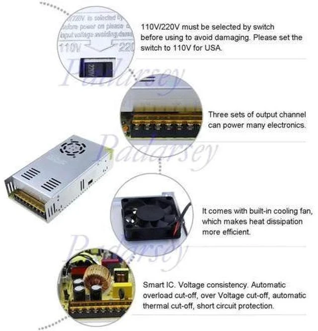 Alt view image 3 of 7 - 360W DC24V 15A Switching Power Supply, AC110/220V Input Regulated Transformer for LED CCTV PC Project