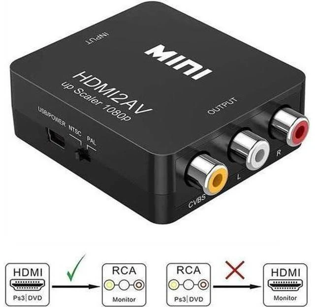 Alt view image 7 of 7 - Black Mini 1080P HDMI to 3RCA CVBS AV Converter, Digital HDMI to Analog RCA Audio Video Adapter Supports PAL/NTSC, Compatible PC Laptop PS3 PS4 Xbox Blu-ray HDTV Camera DVD