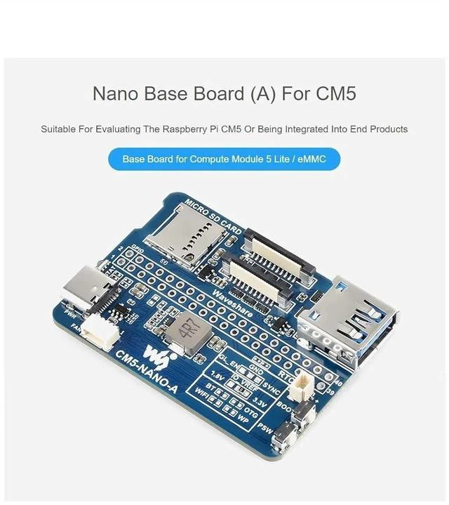 Alt view image 2 of 7 - Nano Base Board (A) for Raspberry Pi Compute Module 5 Lite/eMMC,CM5 Mini Expansion Board,Integrate Multiple Peripheral Interfaces