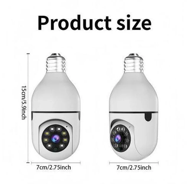 Alt view image 3 of 7 - Panoramic Light Bulb Security Camera Wireless WiFi, Pan/Tilt, Full-Color Night Vision, Two-Way Audio, Motion Detection, Indoor/Outdoor - white