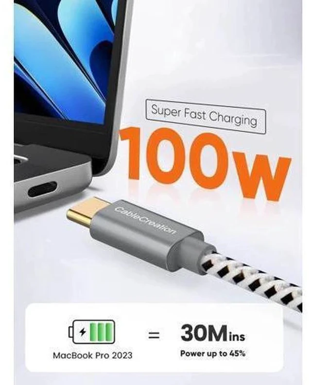 Alt view image 7 of 7 - 1FT 100W USB3.1 Gen2 USB-C to USB-C Cable | 10Gbps Data, 4K Video Output Fast Charging Cord for iPhone15/16, MacBook, SSD & Galaxy S24/S23