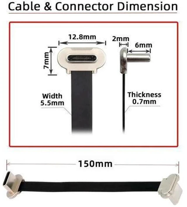 Alt view image 3 of 7 - 15cm Angled Ultra Slim Flat USB-C to USB-C Cable | USB2.0 65W PD Fast Charging Cord for Laptop, Tablet & Phone