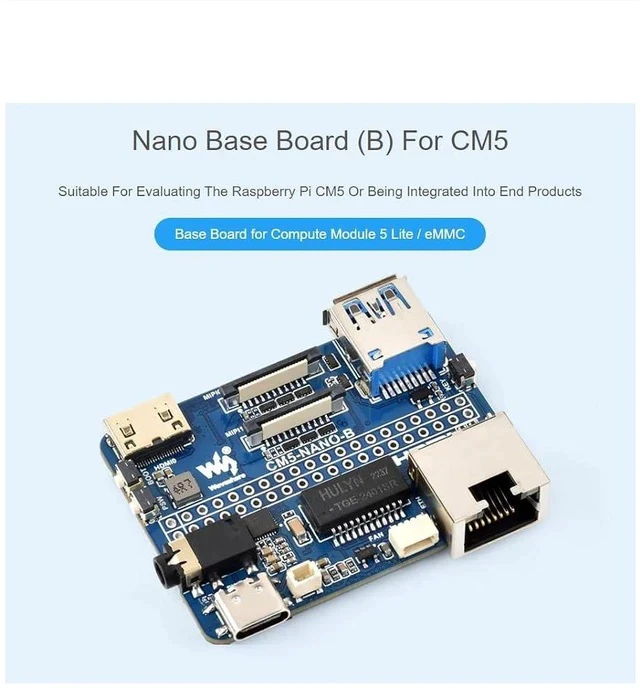 Alt view image 3 of 7 - Nano Base Board (B) for Raspberry Pi Compute Module 5 Lite/eMMC,CM5 Mini Expansion Board,Integrate Multiple Peripheral Interfaces