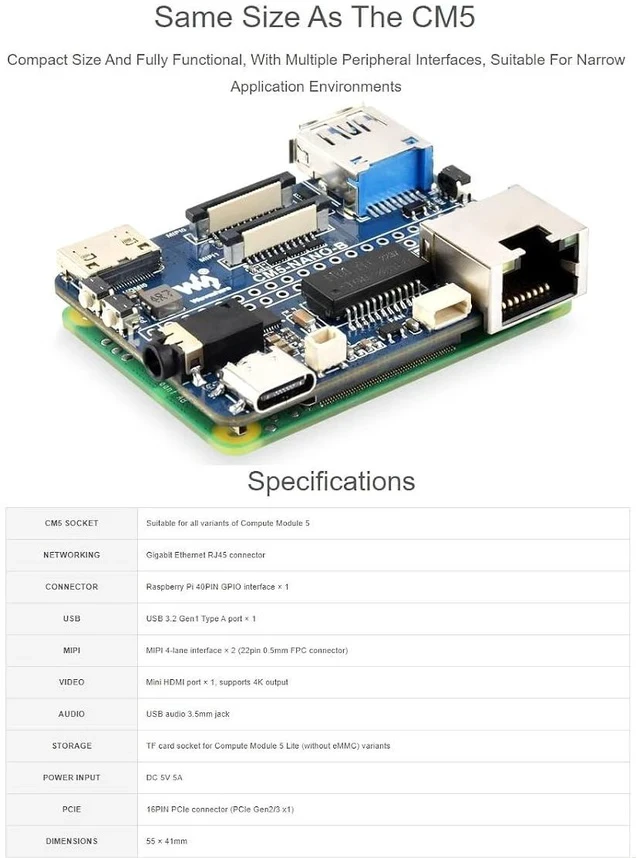 Alt view image 6 of 7 - Nano Base Board (B) for Raspberry Pi Compute Module 5 Lite/eMMC,CM5 Mini Expansion Board,Integrate Multiple Peripheral Interfaces