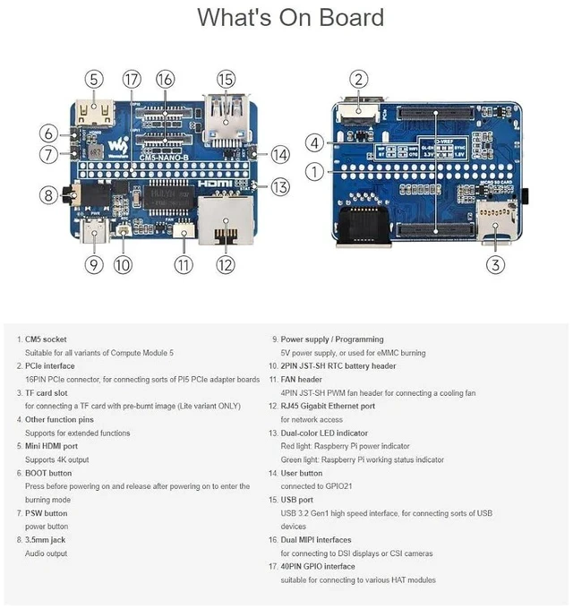 Alt view image 7 of 7 - Nano Base Board (B) for Raspberry Pi Compute Module 5 Lite/eMMC,CM5 Mini Expansion Board,Integrate Multiple Peripheral Interfaces