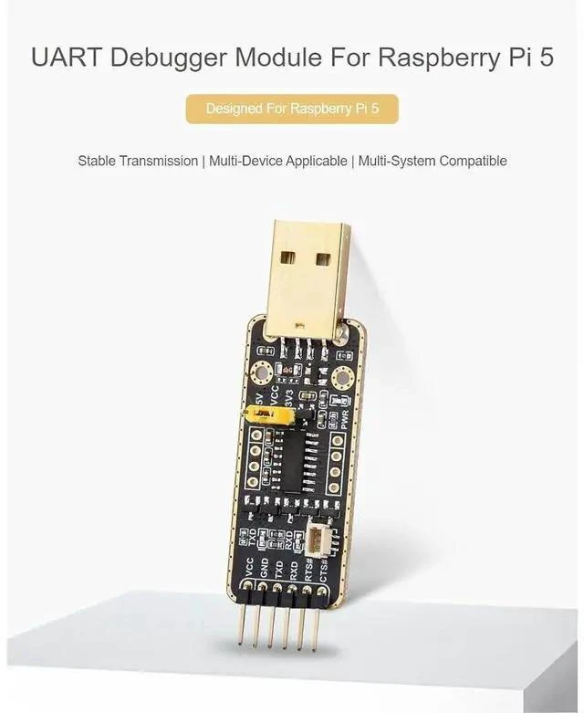 Main image of for Raspberry Pi 5 USB to UART Debugger Module,6PIN/3PIN Cable Connecting with Raspberry Pi 5,High Baud Rate Transmission,Supports Mac, Linux, Android, Windows 7/8/8.1/10/11, Black