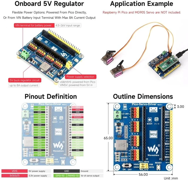 Alt view image 5 of 5 - Servo Driver Module for Raspberry Pi Pico Ideal for Controlling Robotic Arm or Hexapod Walker 16-Channel Outputs 16-Bit Resolution