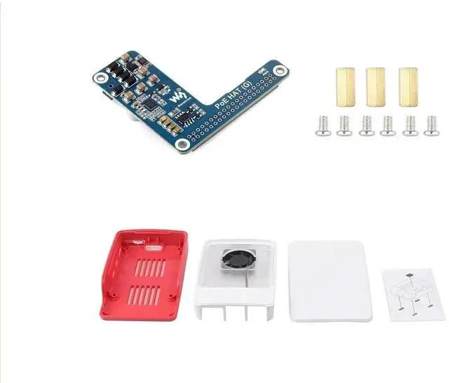 Main image of PoE HAT (G) for Raspberry Pi 5,Power Over Ethernet HAT (G) Expansion Board Comes with Raspberry Pi 5 Official Case, IEEE 802.3af/at Network Standard,5V 5A Output