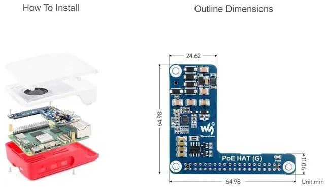 Alt view image 6 of 7 - PoE HAT (G) for Raspberry Pi 5,Power Over Ethernet HAT (G) Expansion Board Comes with Raspberry Pi 5 Official Case, IEEE 802.3af/at Network Standard,5V 5A Output