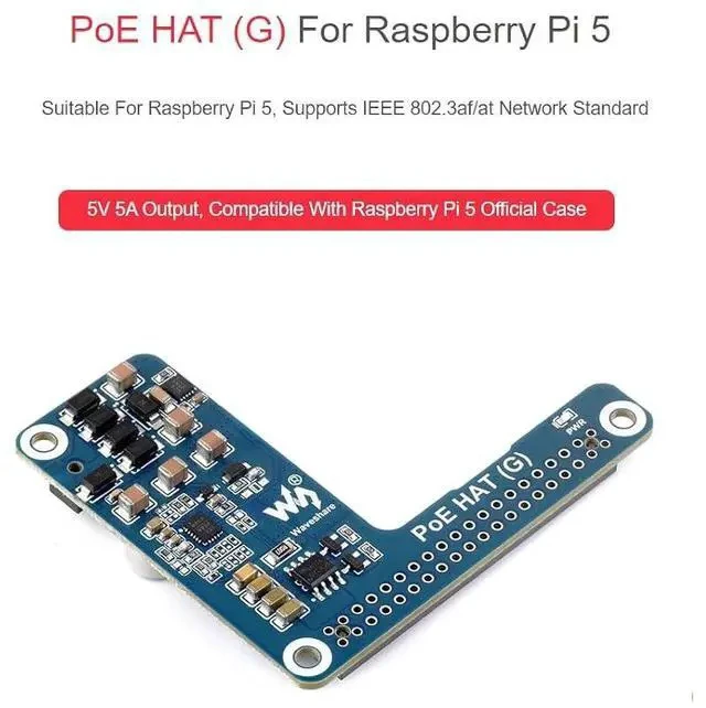 Alt view image 2 of 7 - PoE HAT (G) for Raspberry Pi 5,Power Over Ethernet HAT (G) Expansion Board Comes with Raspberry Pi 5 Official Case, IEEE 802.3af/at Network Standard,5V 5A Output