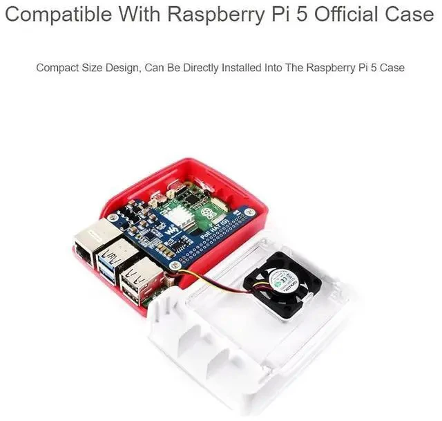 Alt view image 5 of 7 - PoE HAT (G) for Raspberry Pi 5,Power Over Ethernet HAT (G) Expansion Board Comes with Raspberry Pi 5 Official Case, IEEE 802.3af/at Network Standard,5V 5A Output